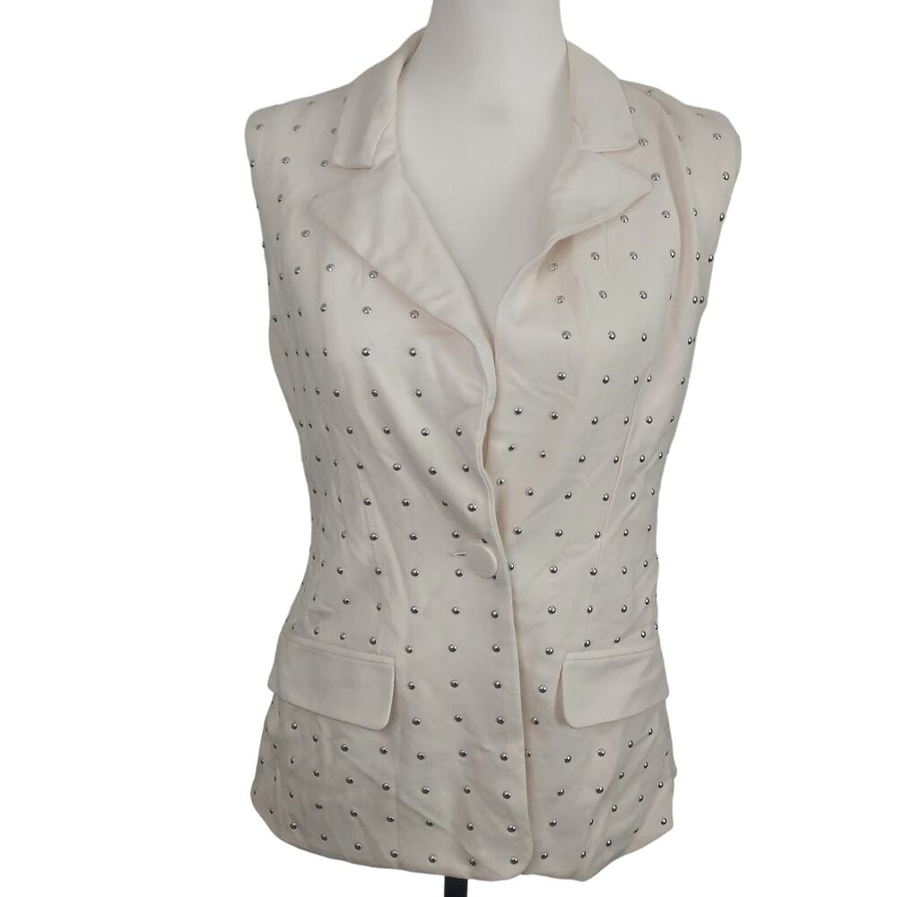 Off White Blouse  w/ Silver Stud Polka Dots Size Small